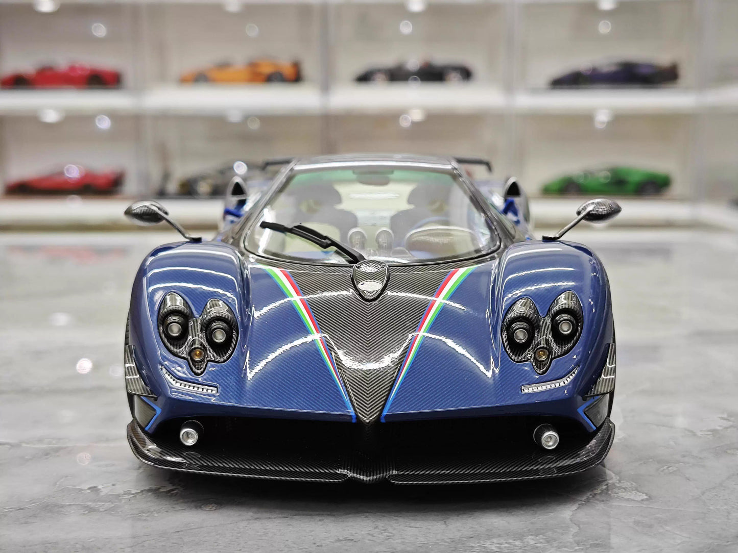 Almost Real 1/18 Pagani Zonda Tricolore Blue Carbon Diecast Model