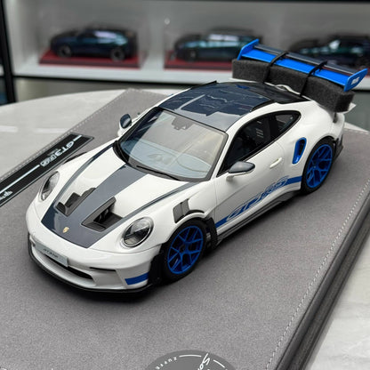 TP 1:18 + 1:64 Porsche 911 GT3 RS (992) Sonderwunsch Set · White/Carbon Grey/Blue