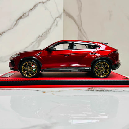 MR Collection 1/18 Lamborghini Urus Metallic Red Resin Model Gold Wheels Limited Edition