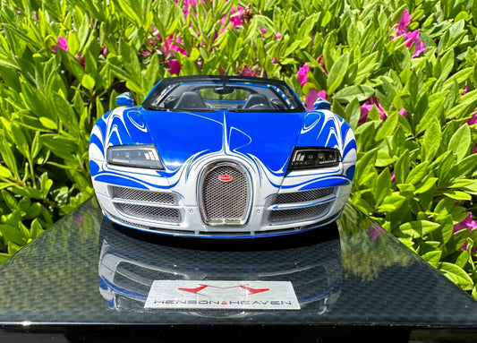 HH 1/18 Bugatti Veyron Ceramic Dragon Livery Blue/White Resin Model