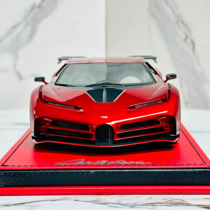 MR Collection 1/18 Bugatti Centodieci Metallic Red Resin Model Gold Wheels