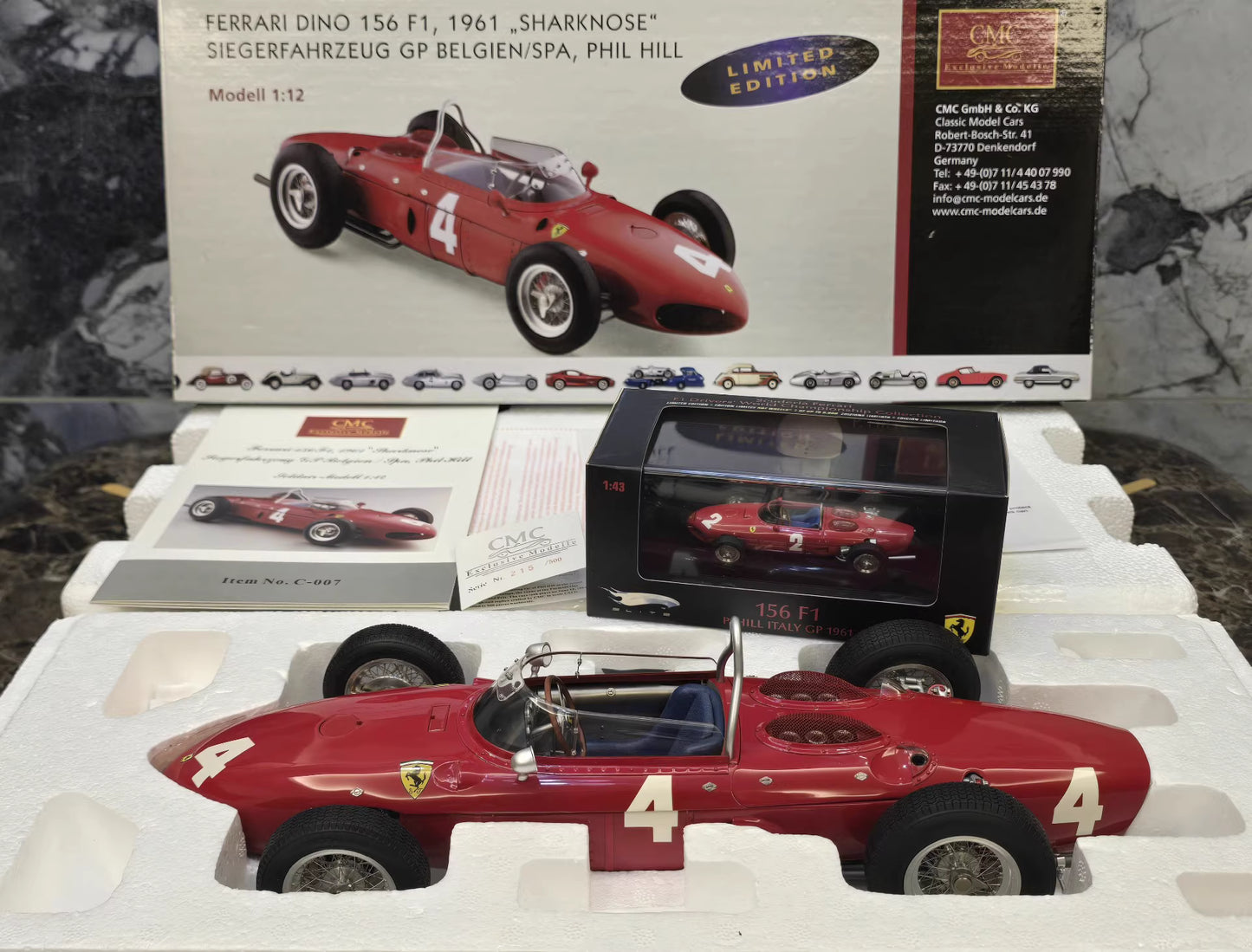 CMC 1/12 Ferrari Dino 156 F1 “Sharknose” 1961 Belgian GP Winner – Phil Hill Edition | Limited to 500 pcs | Air Shipping from China