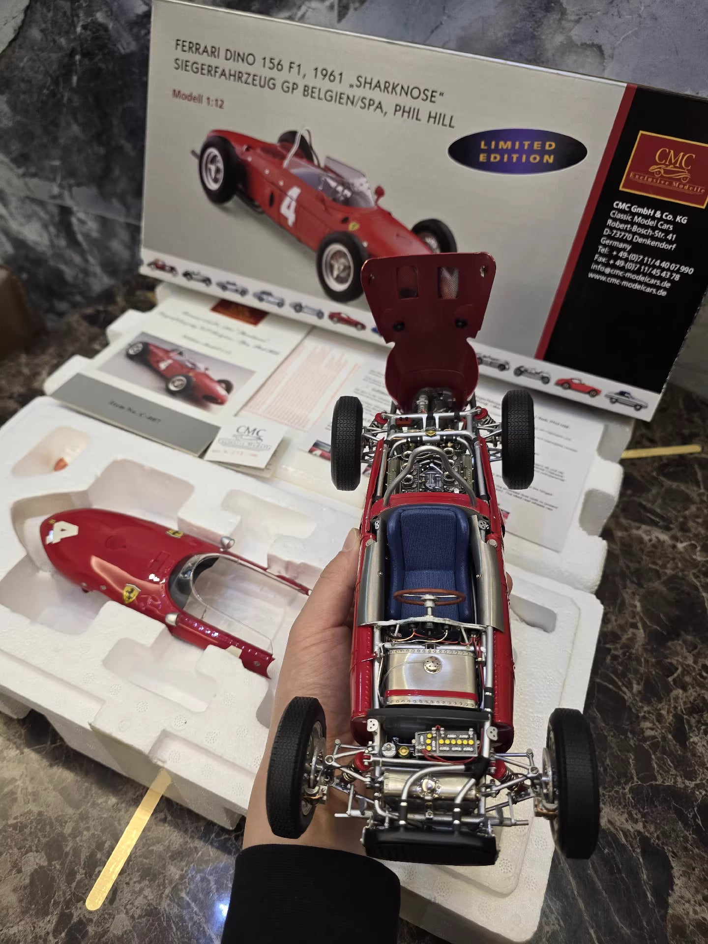CMC 1/12 Ferrari Dino 156 F1 “Sharknose” 1961 Belgian GP Winner – Phil Hill Edition | Limited to 500 pcs | Air Shipping from China