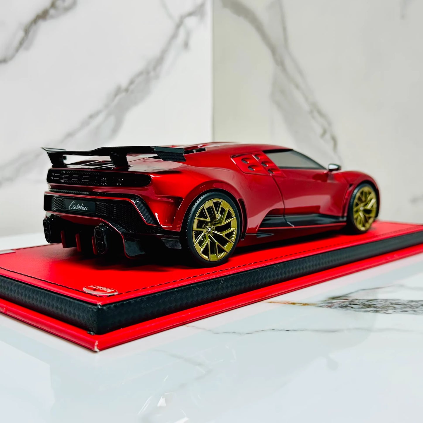 MR Collection 1/18 Bugatti Centodieci Metallic Red Resin Model Gold Wheels
