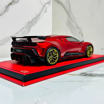 MR Collection 1/18 Bugatti Centodieci Metallic Red Resin Model Gold Wheels