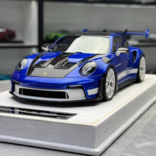 HH 1:18 Porsche 911 GT3 RS (992.1) Limited Resin Model · Blue/Black Hood · White Wheels
