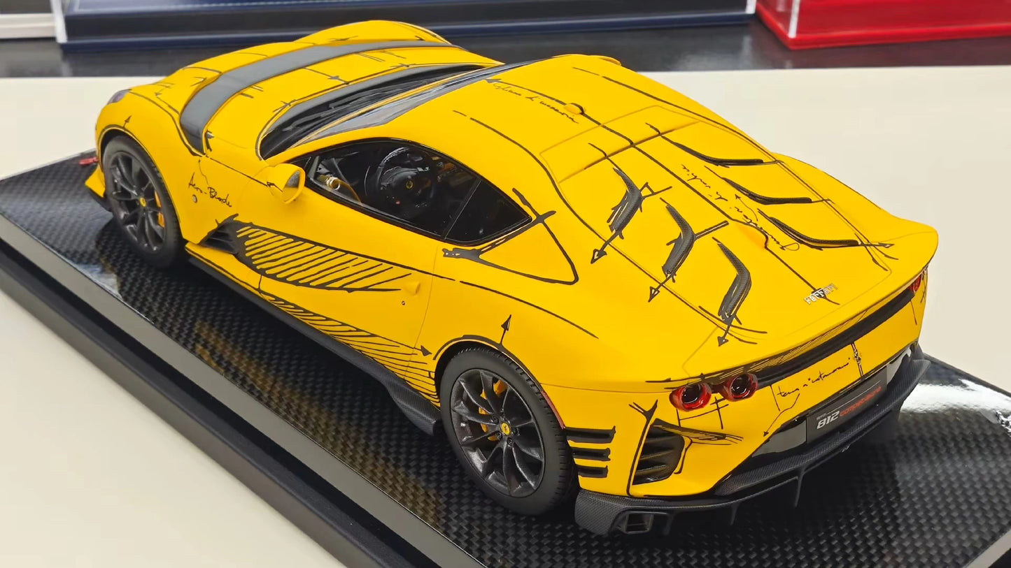 MR 1/18 Ferrari 812 Competizione Resin Model – Yellow Sketch “Art Car” (Limited 99) FE033SE