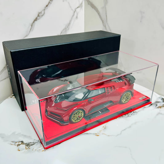 MR Collection 1/18 Bugatti Centodieci Metallic Red Resin Model Gold Wheels