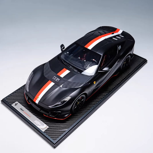 BBR 1/12 Ferrari 812 Competizione Limited Resin Collector Model (Matte Black Tricolore Stripe)