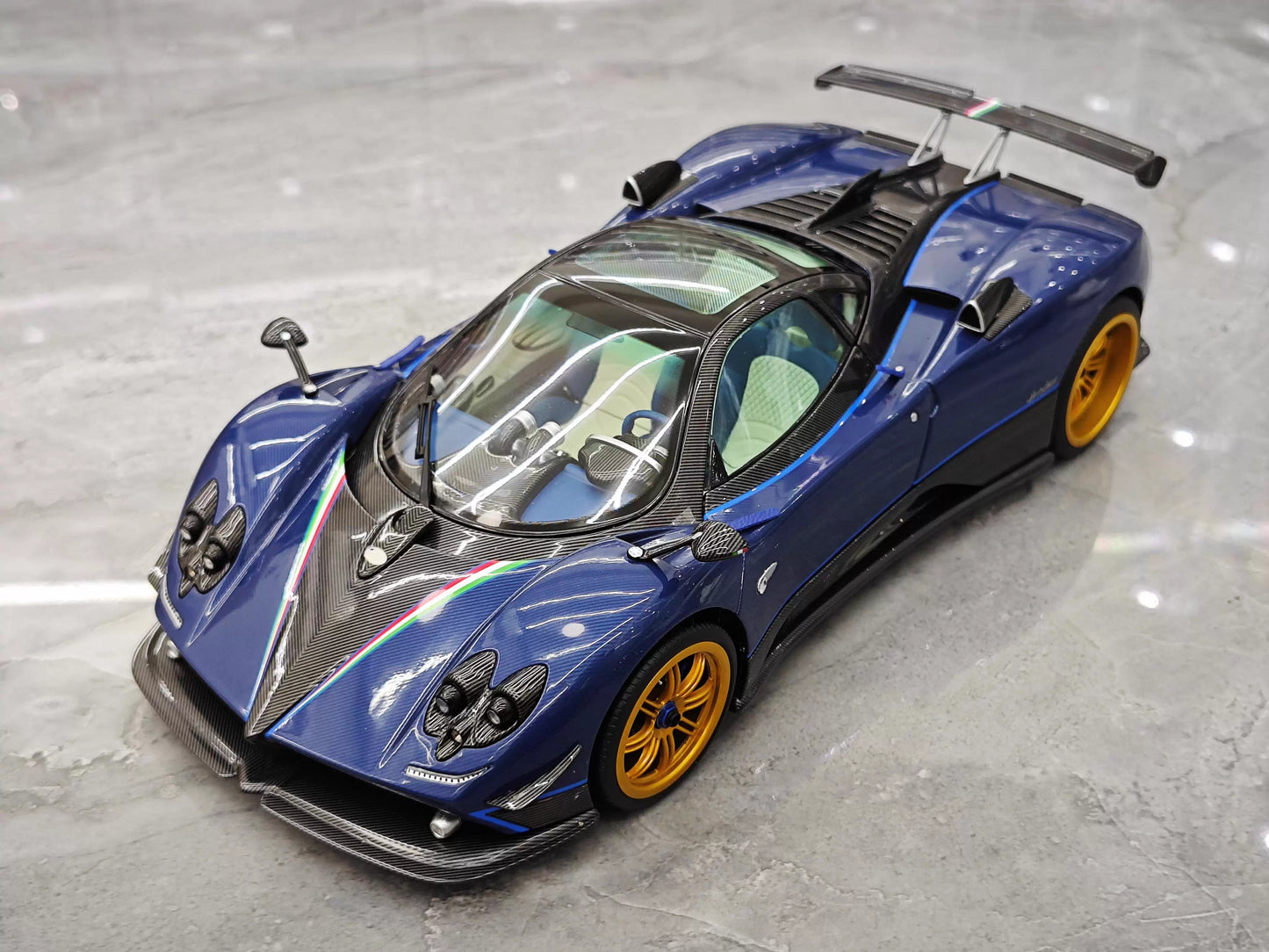Almost Real 1/18 Pagani Zonda Tricolore Blue Carbon Diecast Model
