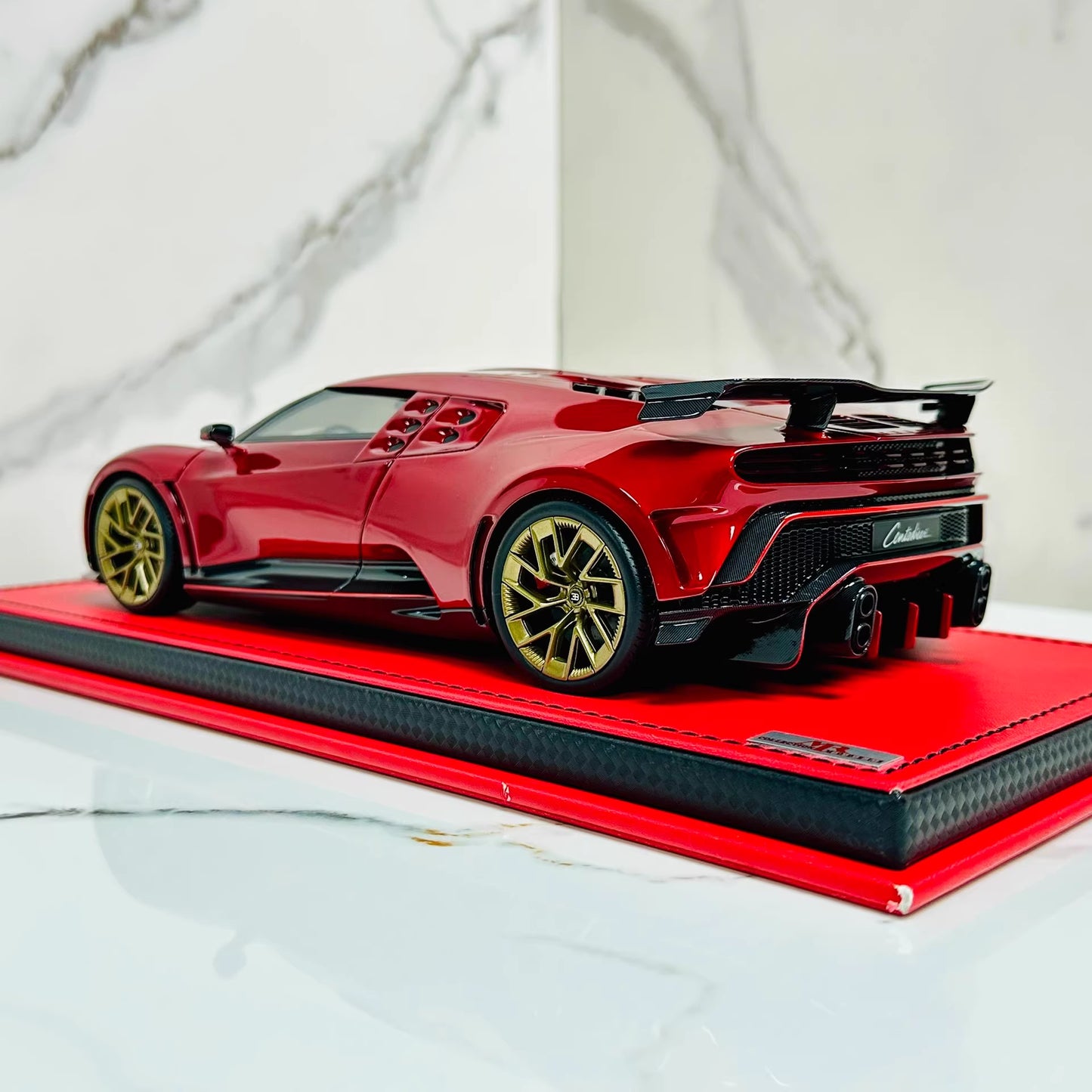 MR Collection 1/18 Bugatti Centodieci Metallic Red Resin Model Gold Wheels
