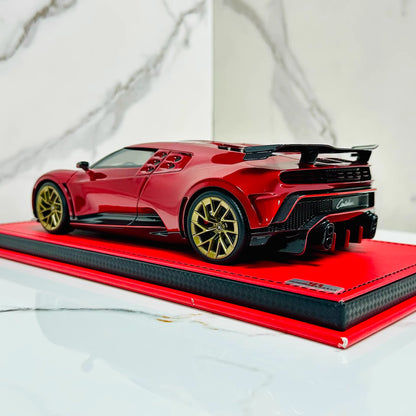 MR Collection 1/18 Bugatti Centodieci Metallic Red Resin Model Gold Wheels