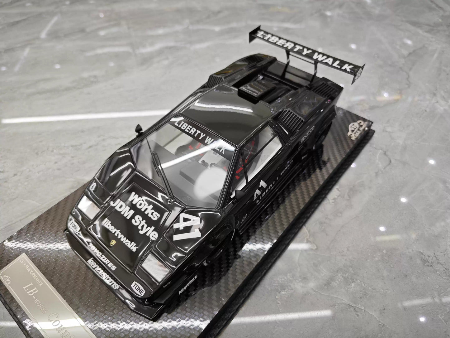 VIP 1/18 Lamborghini Countach LB Widebody Black Resin Model with Display Case