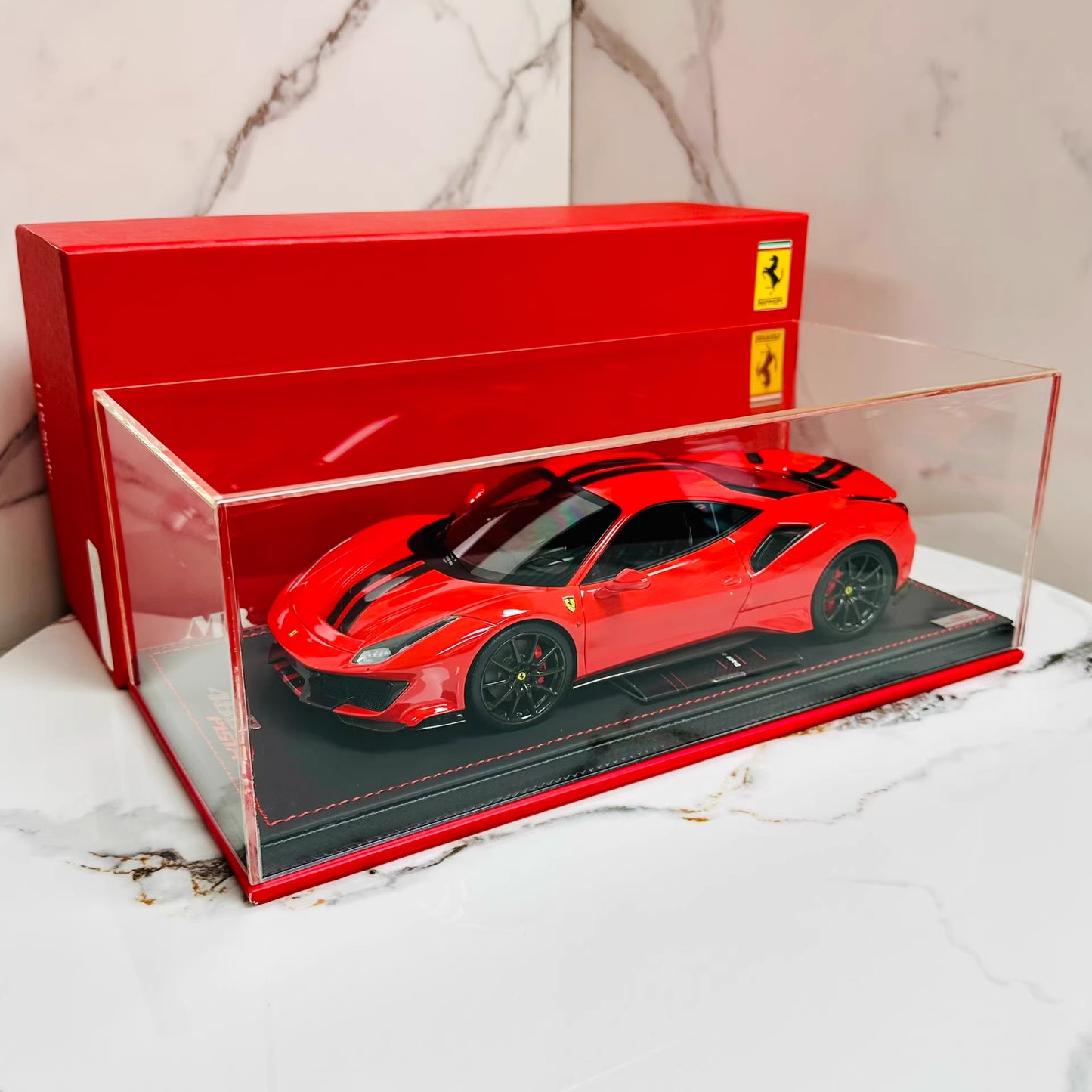 MR Collection 1/18 Ferrari 488 Pista Rosso Corsa Red Resin w/ Acrylic Case