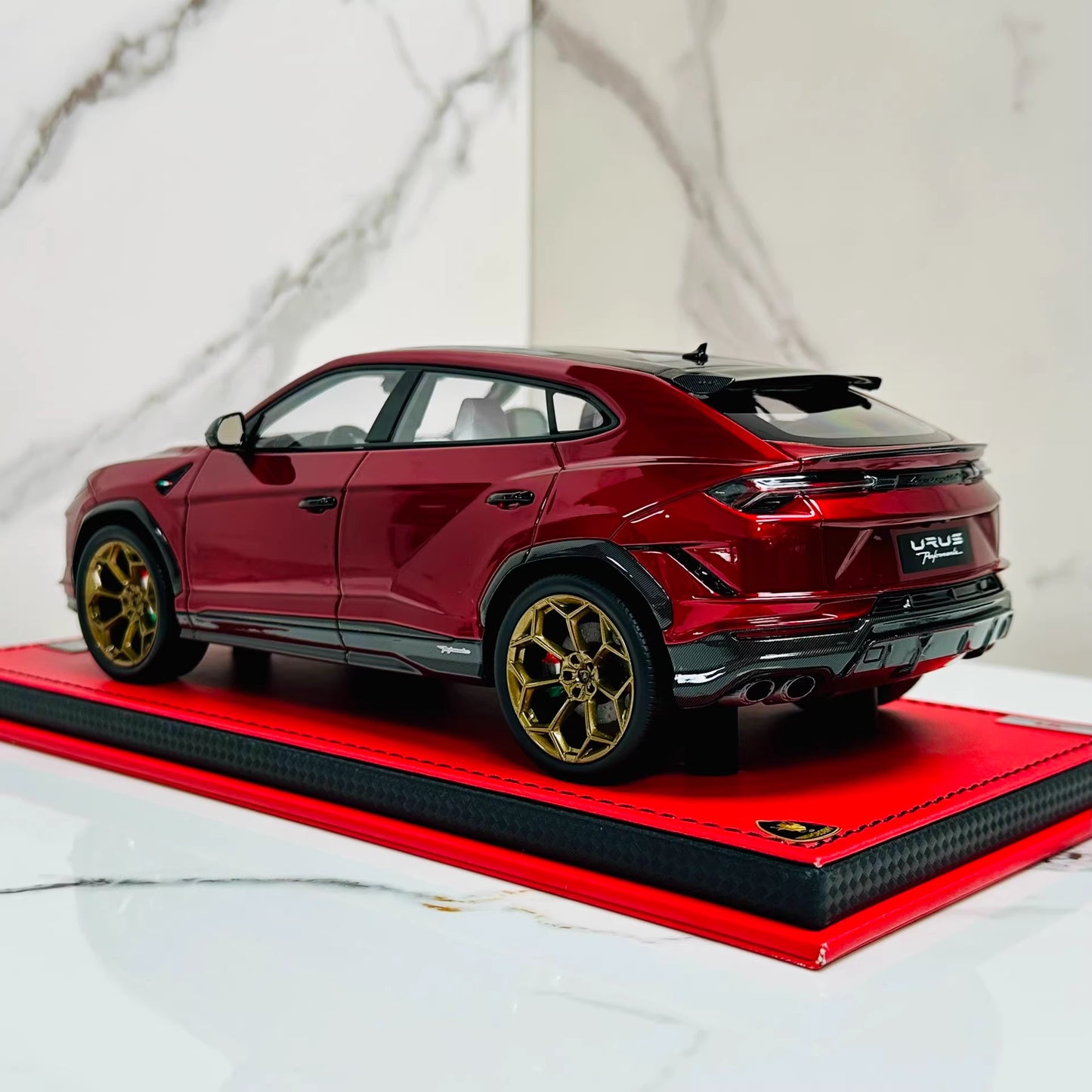 MR Collection 1/18 Lamborghini Urus Metallic Red Resin Model Gold Wheels Limited Edition