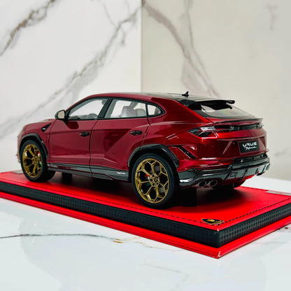 MR Collection 1/18 Lamborghini Urus Metallic Red Resin Model Gold Wheels Limited Edition