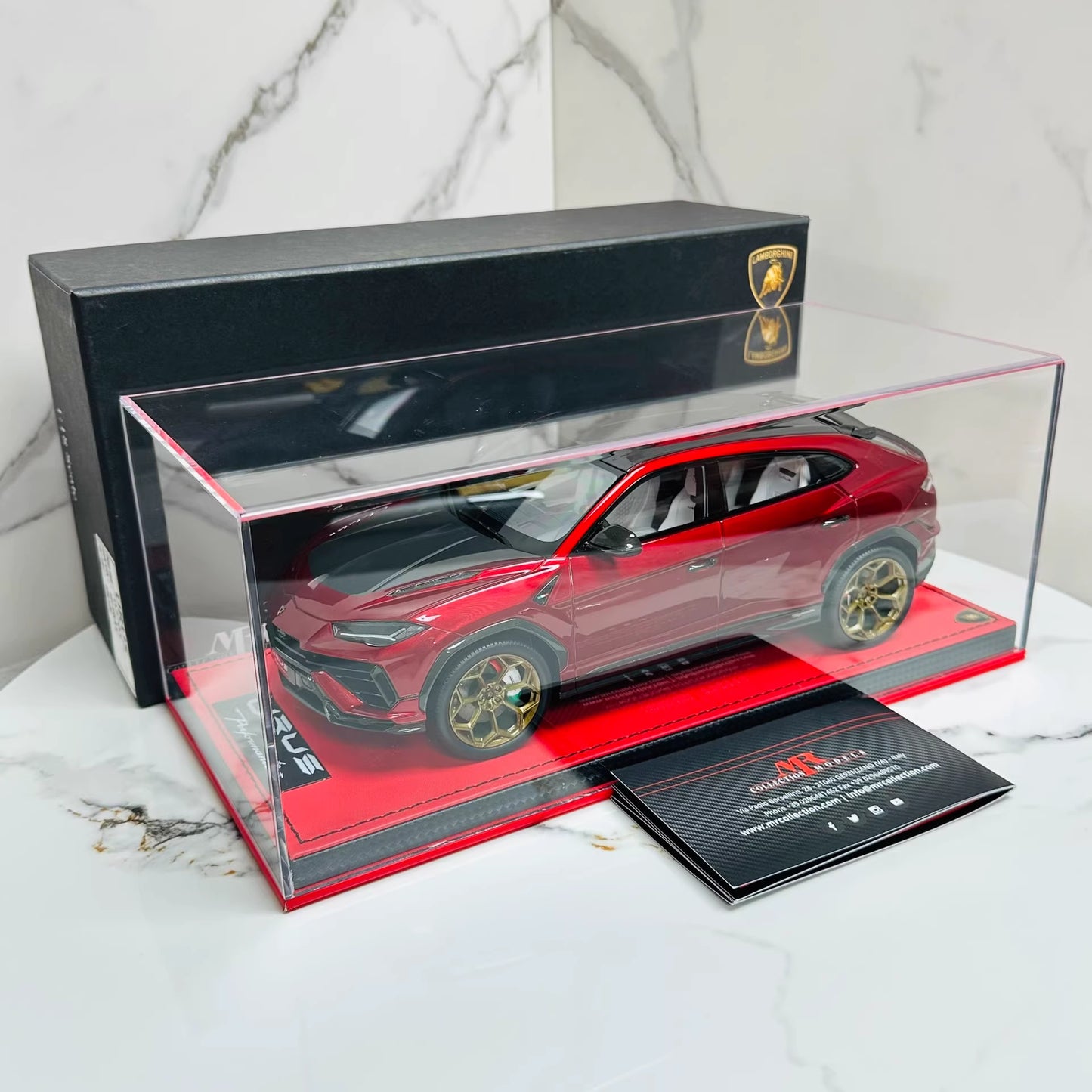 MR Collection 1/18 Lamborghini Urus Metallic Red Resin Model Gold Wheels Limited Edition