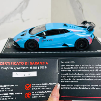 MR Collection 1/18 Lamborghini Huracán STO Sky Blue One-Off Resin w/ COA