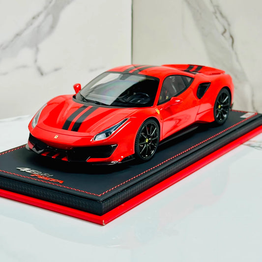 MR Collection 1/18 Ferrari 488 Pista Rosso Corsa Red Resin w/ Acrylic Case