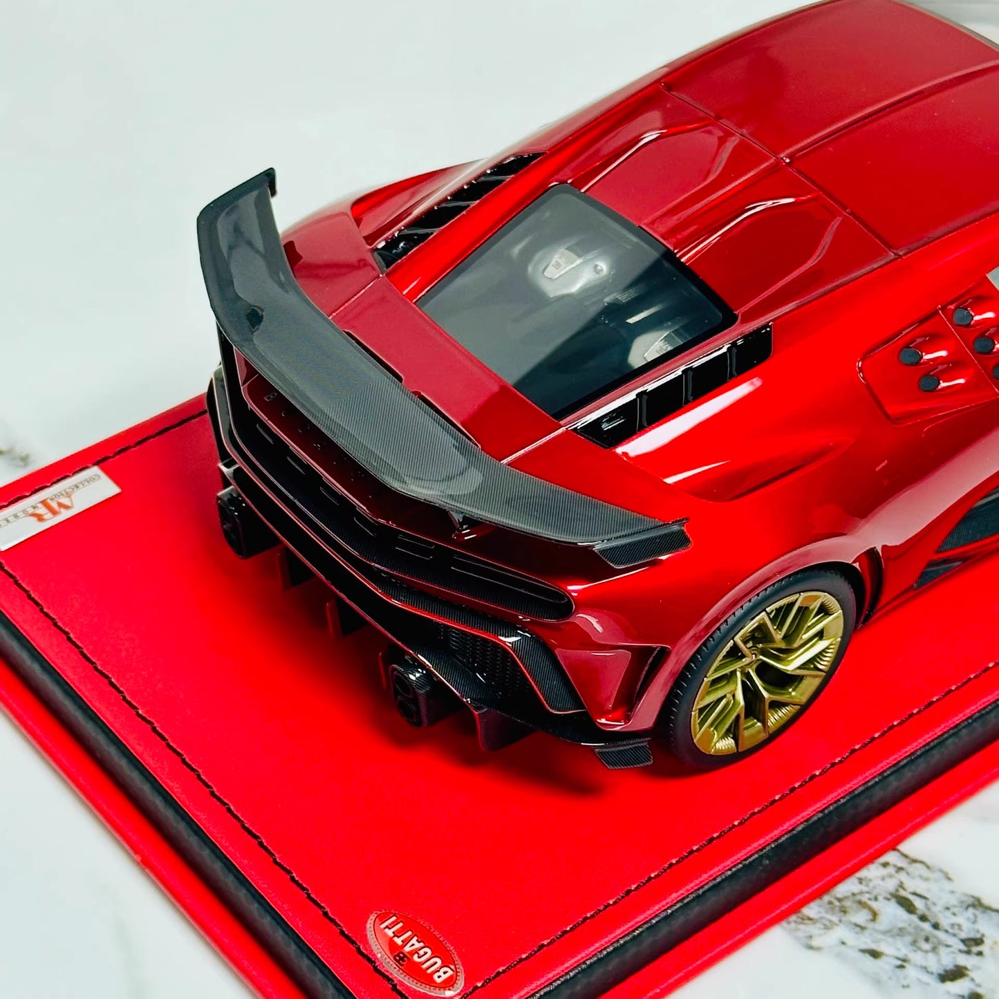 MR Collection 1/18 Bugatti Centodieci Metallic Red Resin Model Gold Wheels
