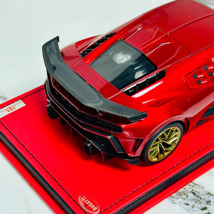 MR Collection 1/18 Bugatti Centodieci Metallic Red Resin Model Gold Wheels