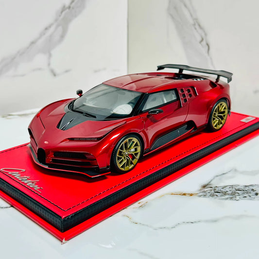 MR Collection 1/18 Bugatti Centodieci Metallic Red Resin Model Gold Wheels