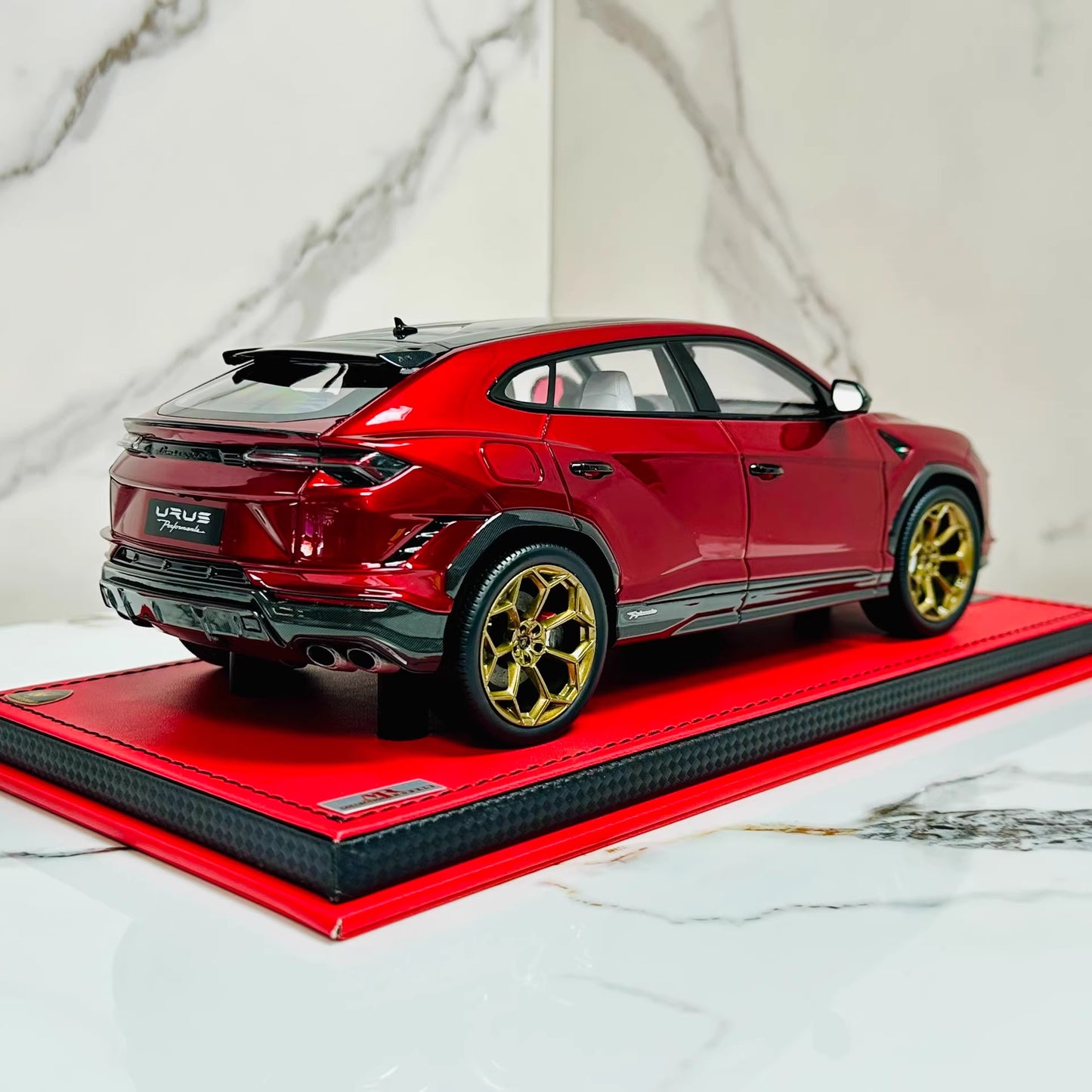 MR Collection 1/18 Lamborghini Urus Metallic Red Resin Model Gold Wheels Limited Edition
