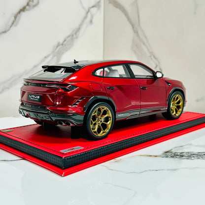 MR Collection 1/18 Lamborghini Urus Metallic Red Resin Model Gold Wheels Limited Edition
