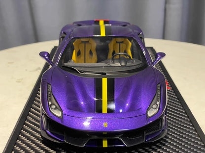 BBR 1/18 Ferrari 488 Pista · Viola with Yellow Stripe