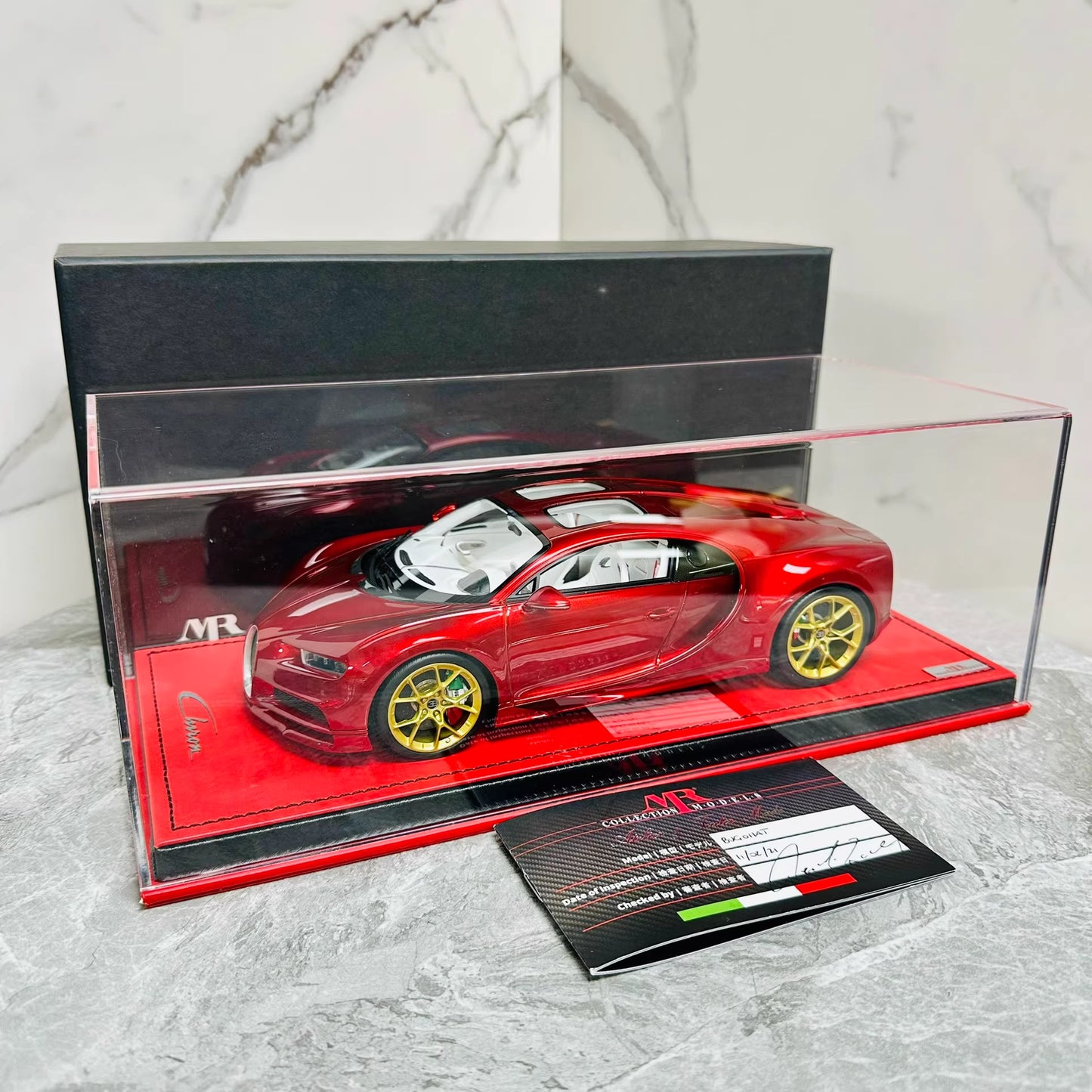 MR Collection 1/18 Bugatti Chiron Super Sport Metallic Red Resin Model Gold Wheels LE 5
