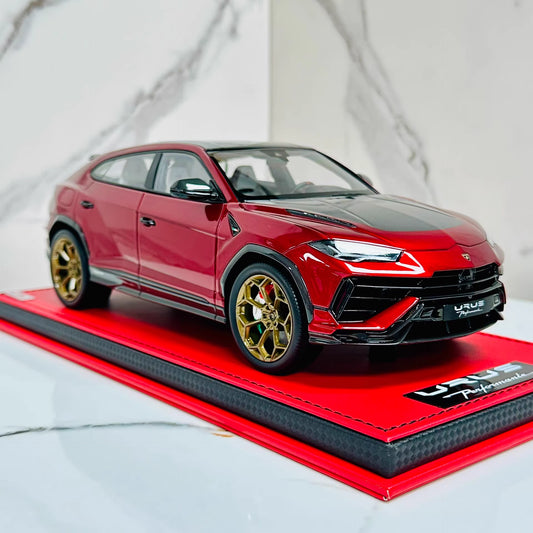 MR Collection 1/18 Lamborghini Urus Metallic Red Resin Model Gold Wheels Limited Edition