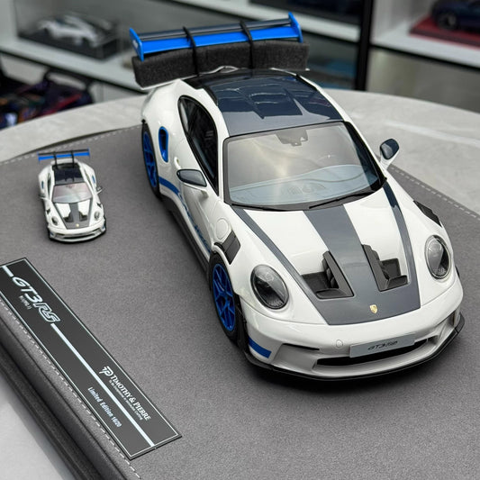 TP 1:18 + 1:64 Porsche 911 GT3 RS (992) Sonderwunsch Set · White/Carbon Grey/Blue