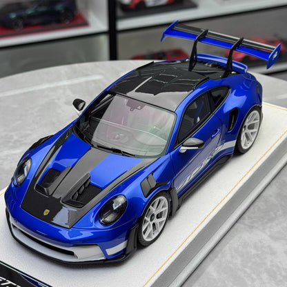 HH 1:18 Porsche 911 GT3 RS (992.1) Limited Resin Model · Blue/Black Hood · White Wheels