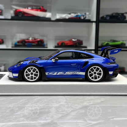 HH 1:18 Porsche 911 GT3 RS (992.1) Limited Resin Model · Blue/Black Hood · White Wheels
