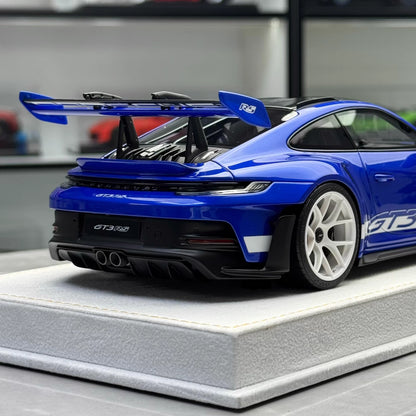 HH 1:18 Porsche 911 GT3 RS (992.1) Limited Resin Model · Blue/Black Hood · White Wheels