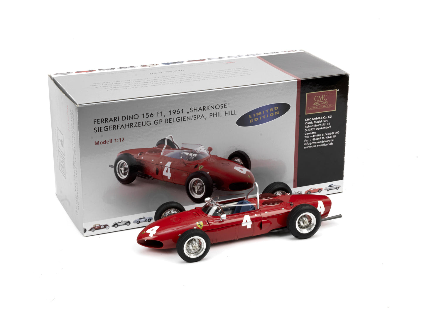 CMC 1/12 Ferrari Dino 156 F1 “Sharknose” 1961 Belgian GP Winner – Phil Hill Edition | Limited to 500 pcs | Air Shipping from China
