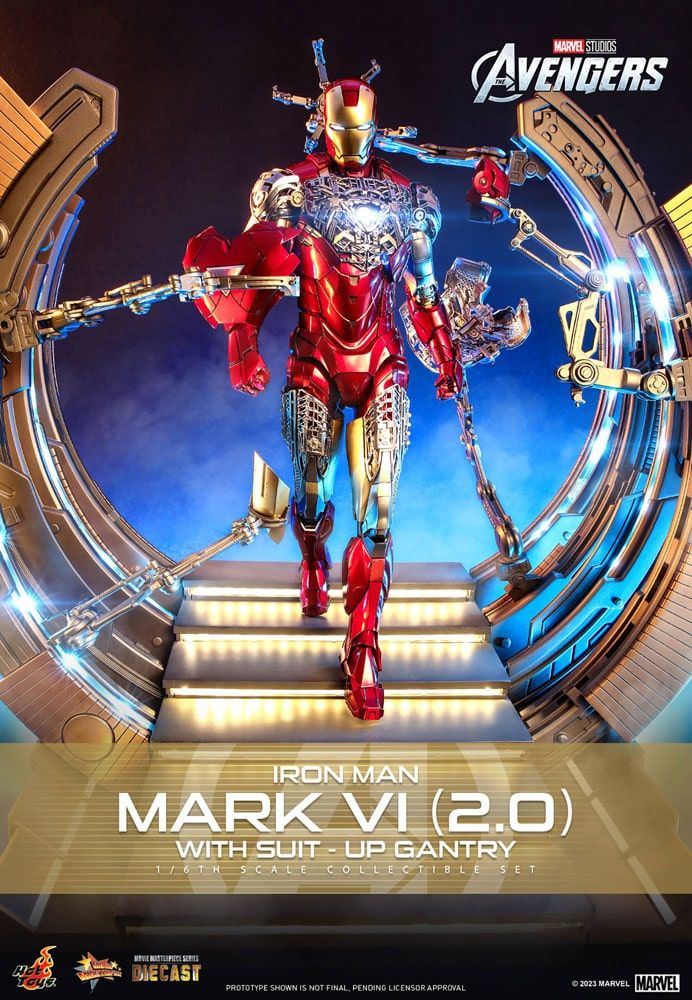 Hot Toys 1/6 MMS688-D53 Iron Man Mark VI (2.0) with Suit-Up Gantry – All Duties Included