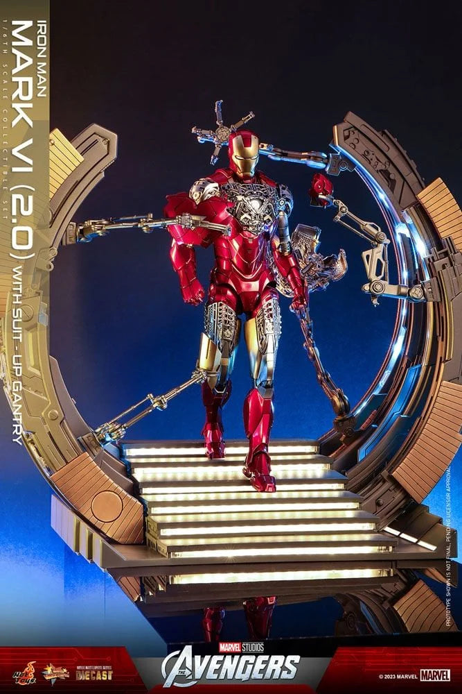 Hot Toys 1/6 MMS688-D53 Iron Man Mark VI (2.0) with Suit-Up Gantry – All Duties Included