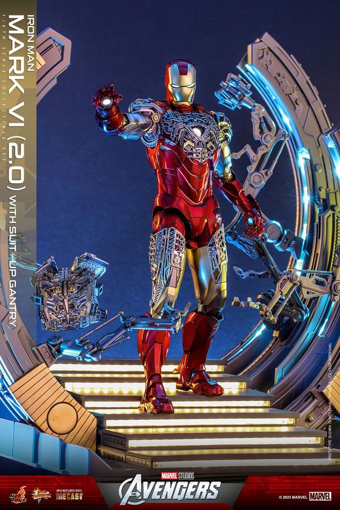 Hot Toys 1/6 MMS688-D53 Iron Man Mark VI (2.0) with Suit-Up Gantry – All Duties Included