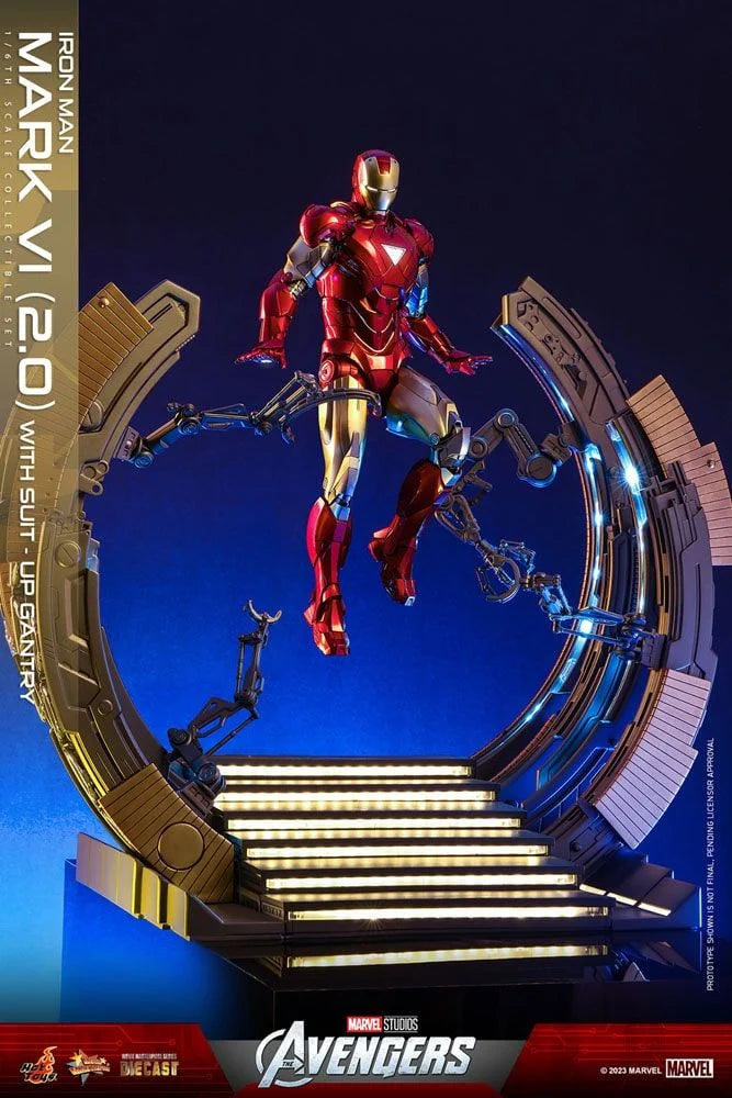 Hot Toys 1/6 MMS688-D53 Iron Man Mark VI (2.0) with Suit-Up Gantry – All Duties Included